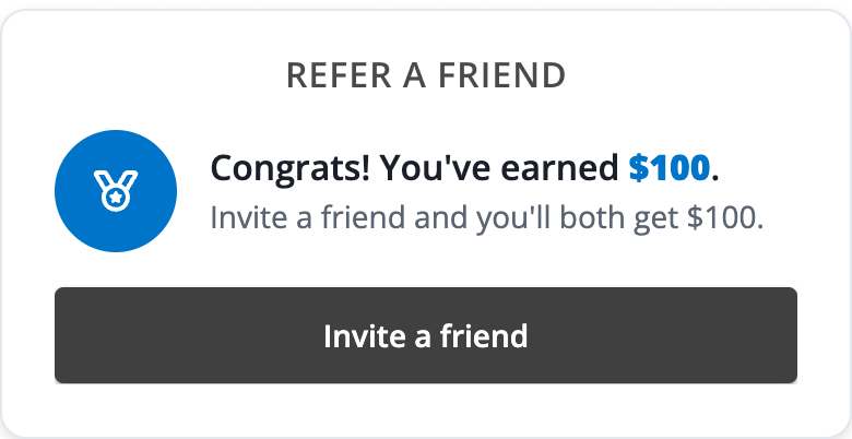 Celebration block: Congrats! You've earned $100