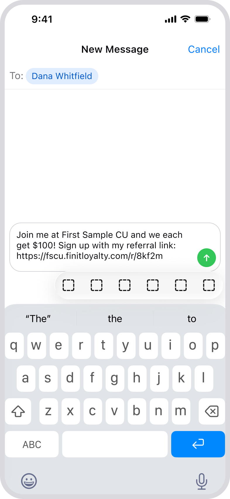 iPhone Messages with a prefilled referral invite